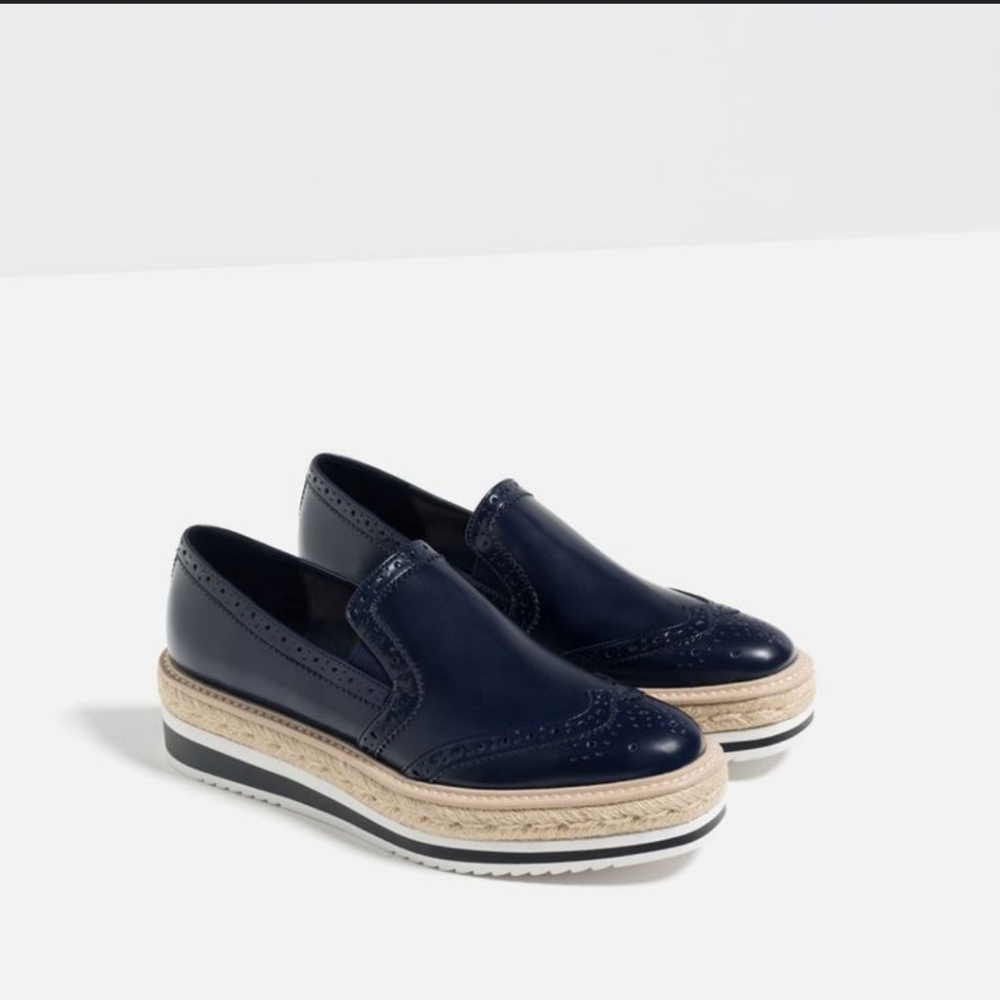 Zara| Flat Platform Navy Blue Espadrille Size 37